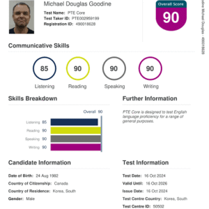 pte core score report
